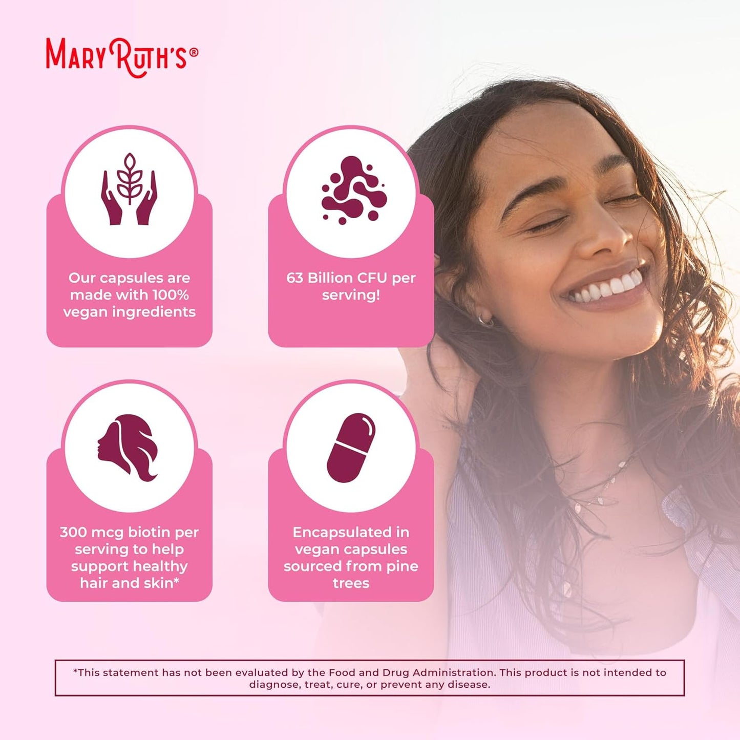 Vegan Collagen & Probiotic Capsules for Hair, Skin, Nails | MaryRuth Organics | 1 Month Supply | Biotin | Non-GMO | 60 Count