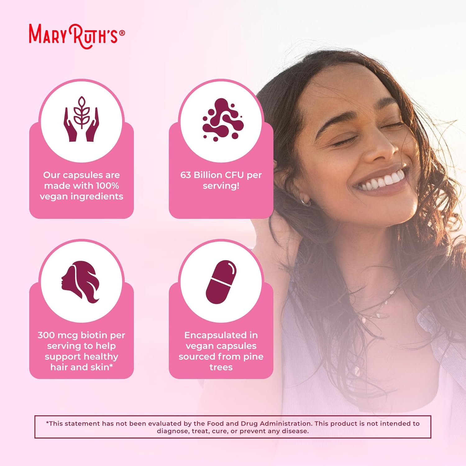 Vegan Collagen & Probiotic Capsules for Hair, Skin, Nails | MaryRuth Organics | 1 Month Supply | Biotin | Non-GMO | 60 Count