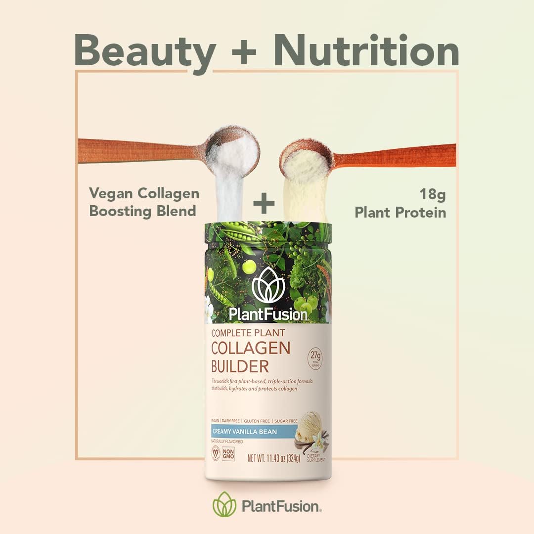Vegan Collagen Protein Powder for Muscle, Joints, Hair, Skin & Nails - PlantFusion Plant-Based, Keto & Gluten Free, Non-GMO - Unflavored 10.58 oz