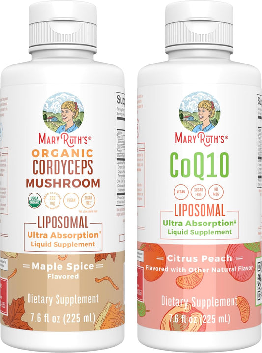 Vegan Cordyceps Liposomal & CoQ10 Vitamins for Immunity & Heart Health | Maple Spice & Citrus Peach Flavors | Clean Label Project Verified® | Non-GMO & Gluten-Free