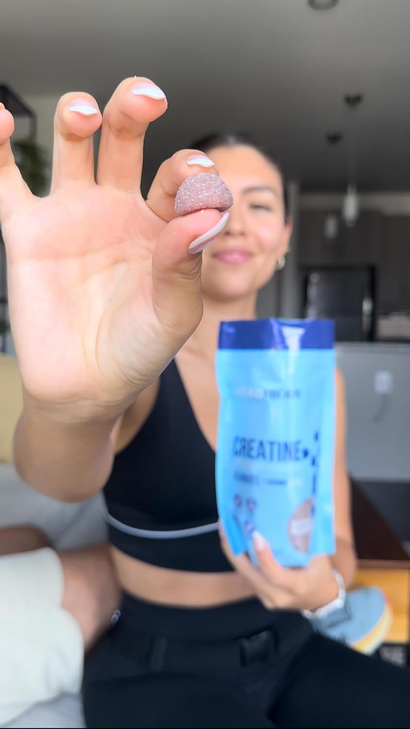 Vegan Creatine Gummies 1000mg Monohydrate Chewables - Strength, Muscle, Focus, Endurance - Non-GMO Supplements - Blue Raspberry, 90 Count