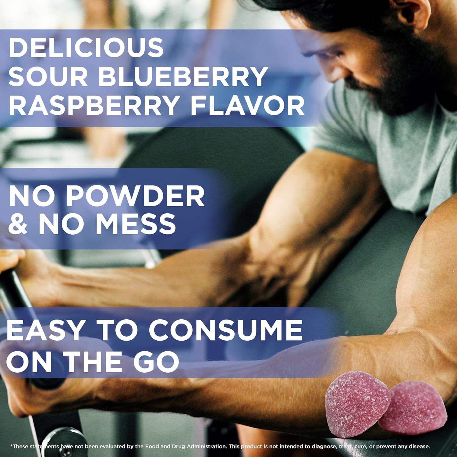 Vegan Creatine Gummies 1000mg Monohydrate Chewables - Strength, Muscle, Focus, Endurance - Non-GMO Supplements - Blue Raspberry, 90 Count