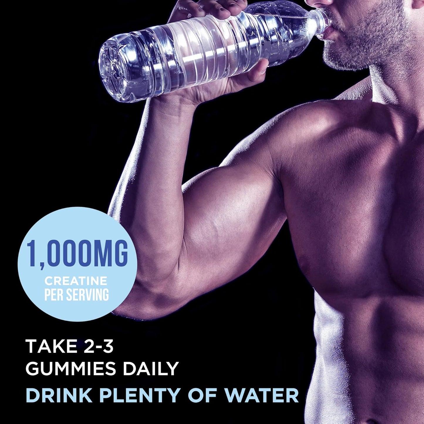 Vegan Creatine Gummies 1000mg Monohydrate Chewables - Strength, Muscle, Focus, Endurance - Non-GMO Supplements - Blue Raspberry, 90 Count