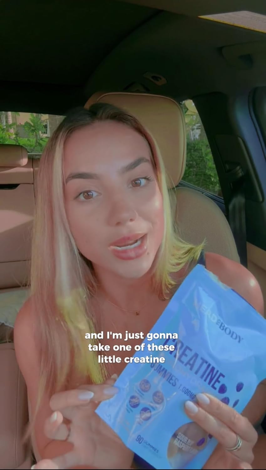 Vegan Creatine Gummies 1000mg Monohydrate Chewables - Strength, Muscle, Focus, Endurance - Non-GMO Supplements - Blue Raspberry, 90 Count