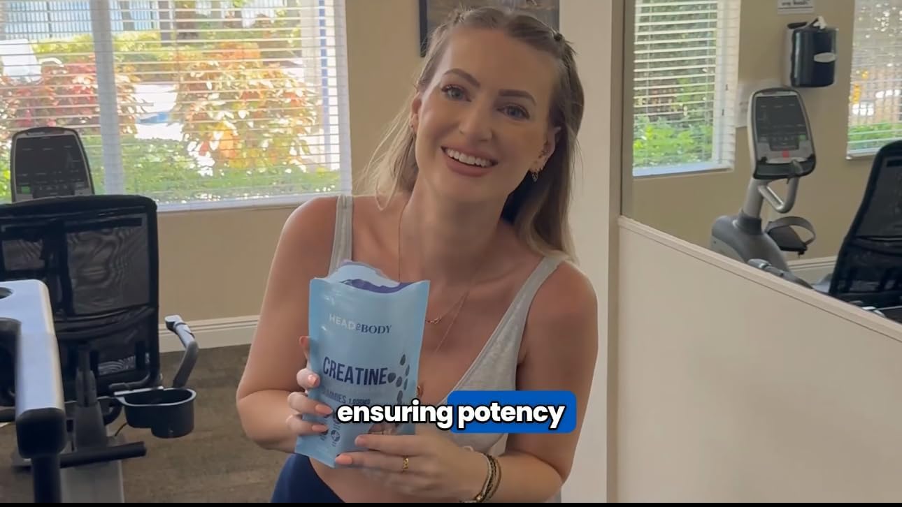 Vegan Creatine Gummies 1000mg Monohydrate Chewables - Strength, Muscle, Focus, Endurance - Non-GMO Supplements - Blue Raspberry, 90 Count