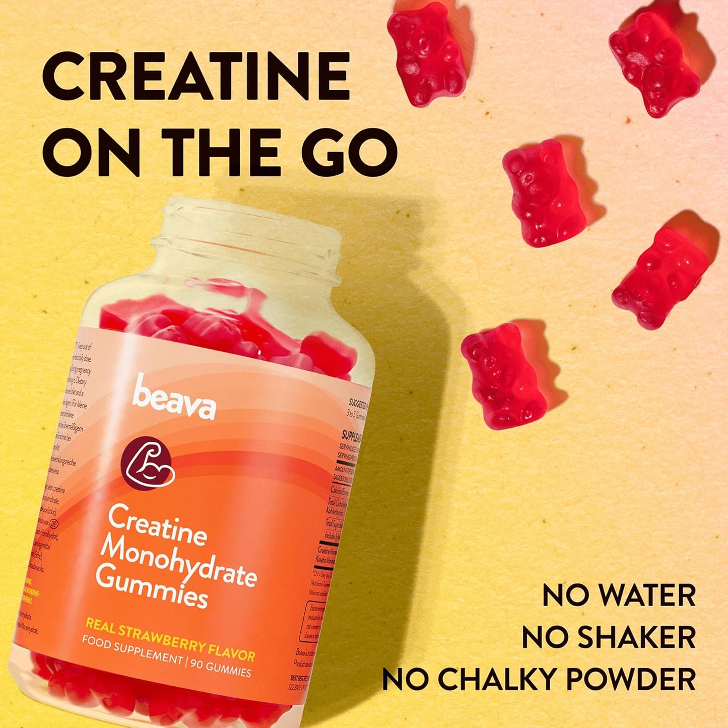 Vegan Creatine Gummies for Muscle Growth and Recovery - Strawberry Flavor - 30 Servings - No Loading Phase - Low Sugar Formula