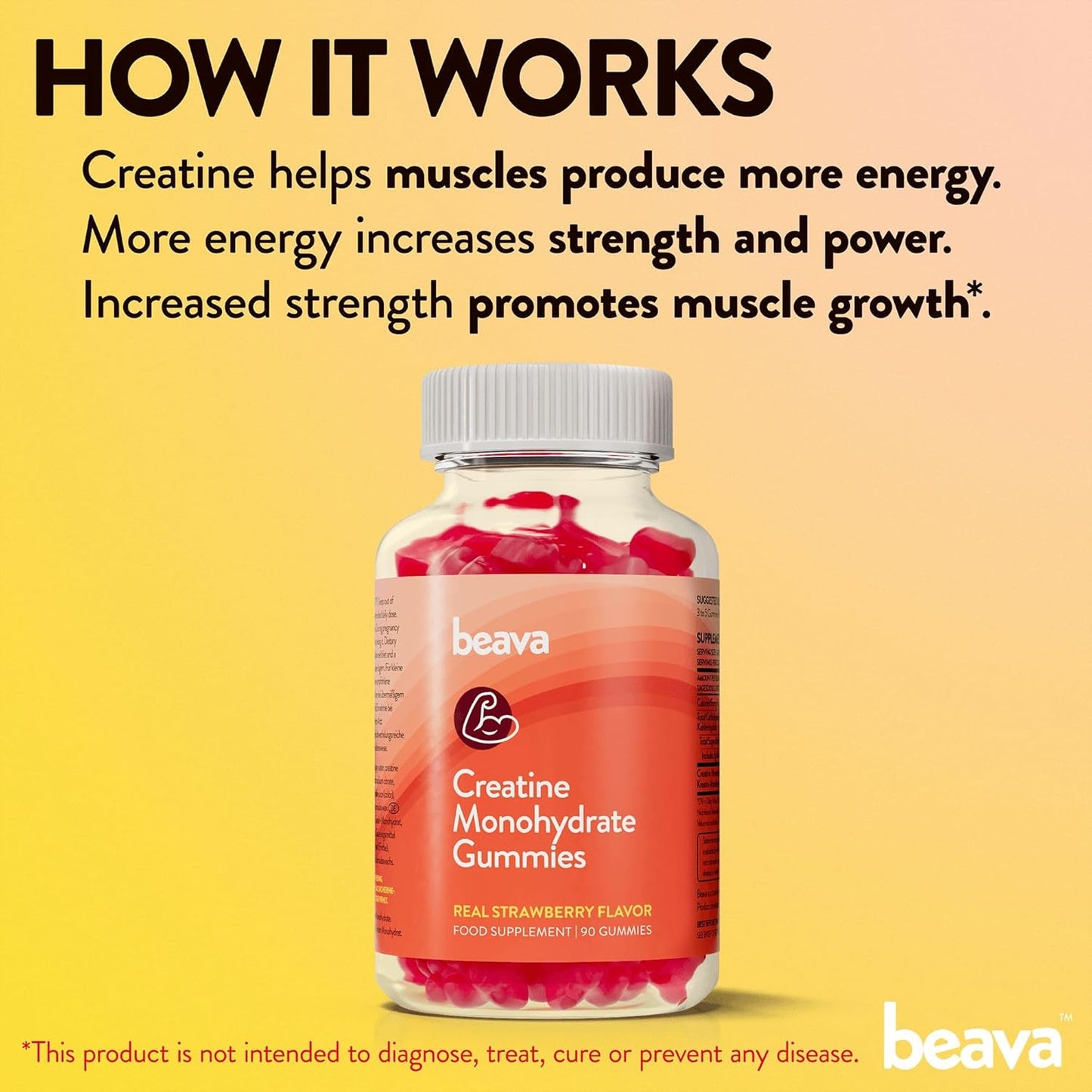Vegan Creatine Gummies for Muscle Growth and Recovery - Strawberry Flavor - 30 Servings - No Loading Phase - Low Sugar Formula