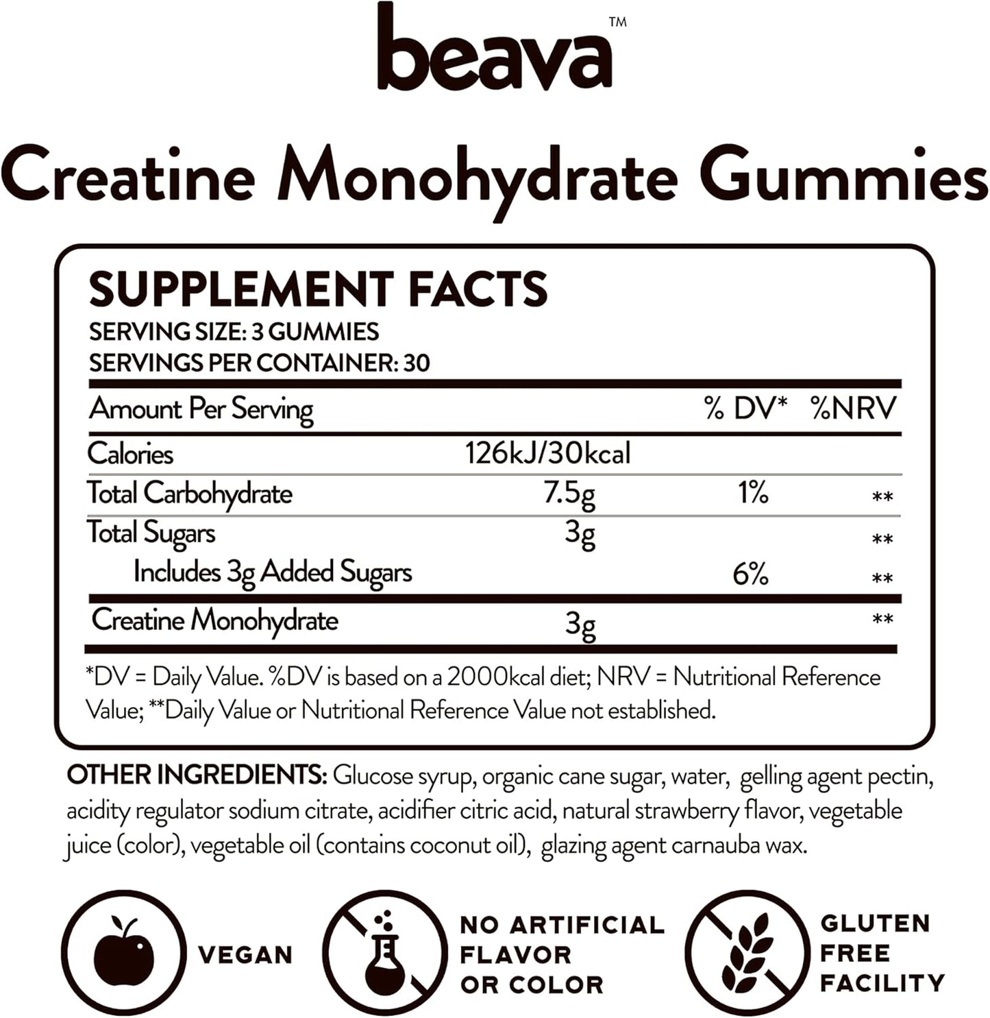 Vegan Creatine Gummies for Muscle Growth and Recovery - Strawberry Flavor - 30 Servings - No Loading Phase - Low Sugar Formula