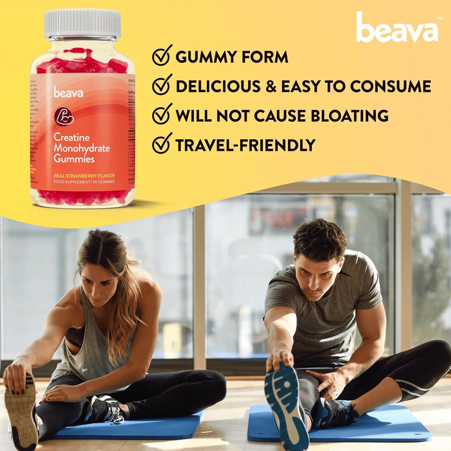 Vegan Creatine Gummies for Muscle Growth and Recovery - Strawberry Flavor - 30 Servings - No Loading Phase - Low Sugar Formula