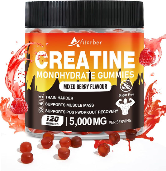 Vegan Creatine Monohydrate Gummies - 5g per Serving for Men & Women, Workout Support, Zero Sugar, 120 Count