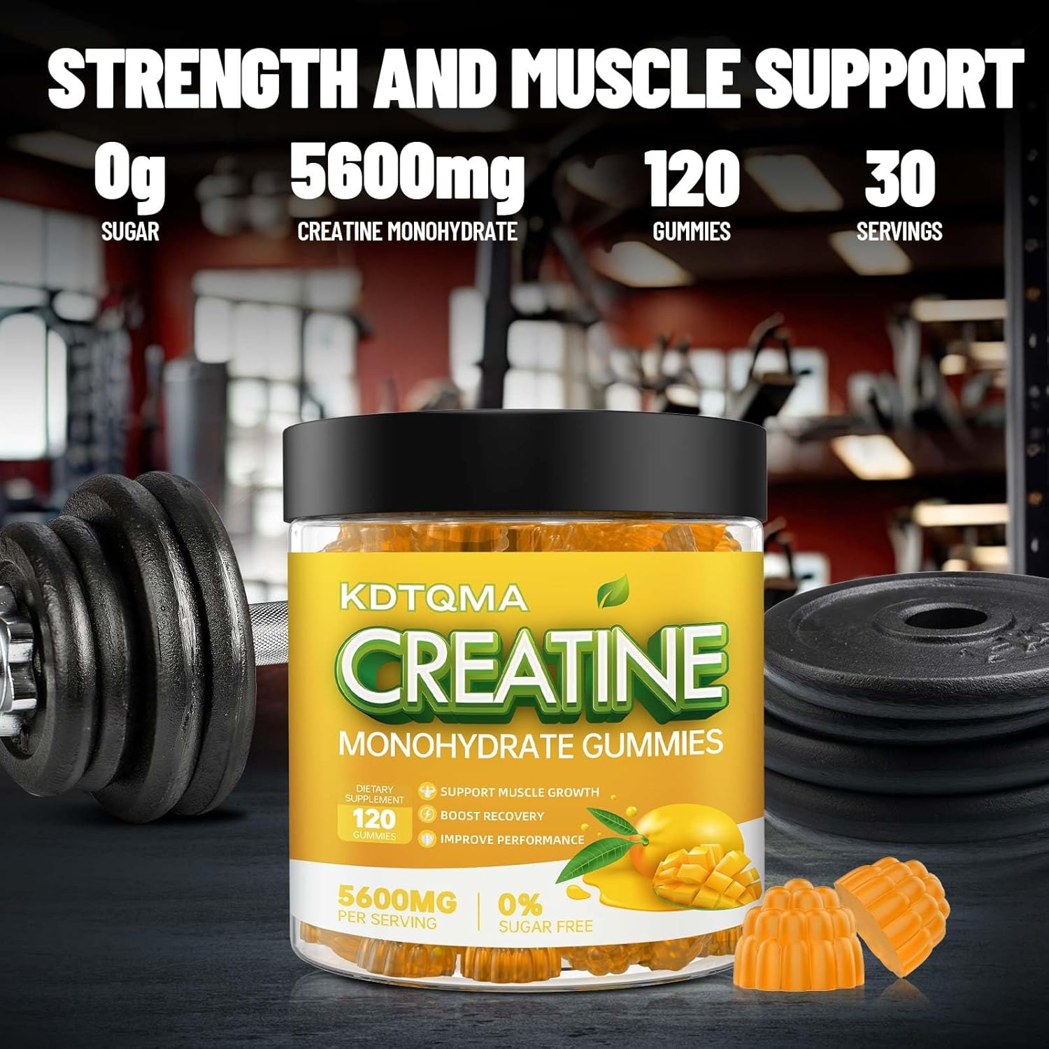 Vegan Creatine Monohydrate Gummies 120 CT - 5600mg per Serving, Mango Flavor Chewable Supplement for Muscle Support & Energy Boost, Sugar-Free for Men & Women