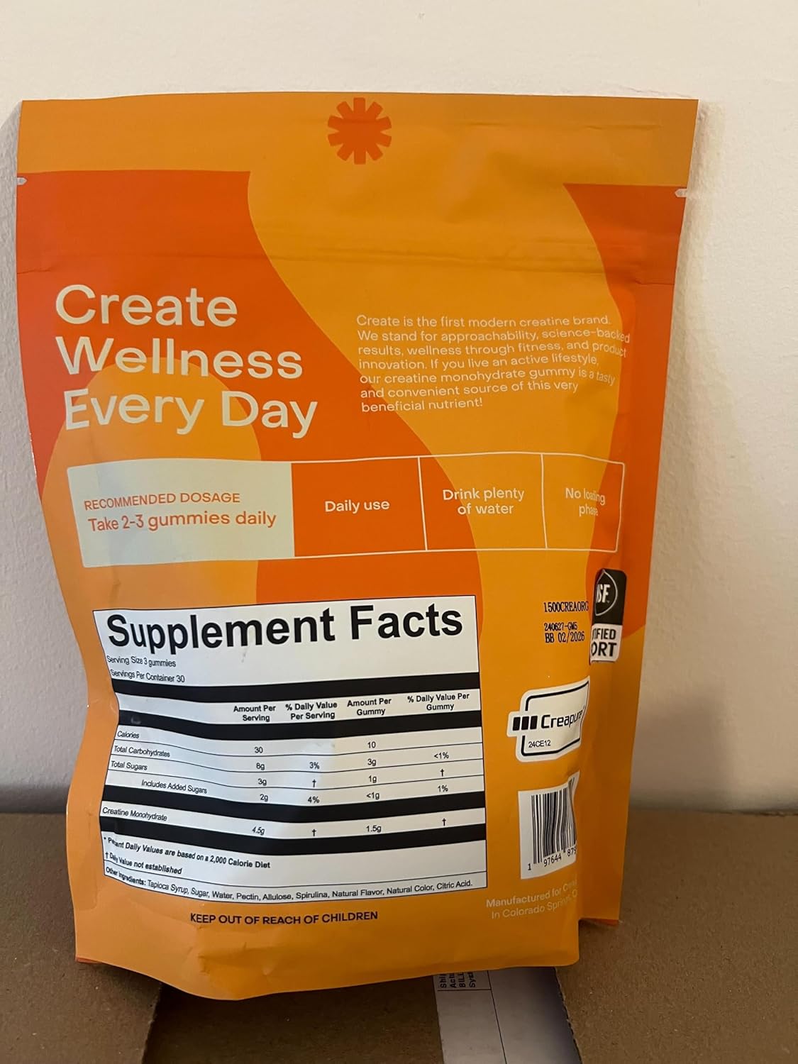 Vegan Creatine Monohydrate Gummies for Focus, Strength, Endurance - Orange Flavor, 90 ct - Non-GMO, Gluten-Free, 1.5g Creatine per Gummy - Men & Women.