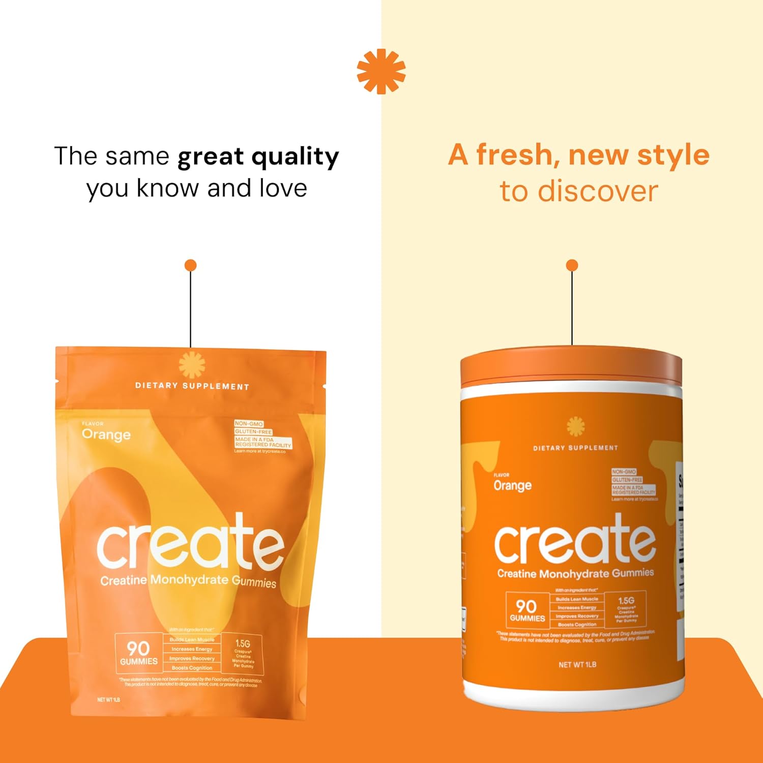 Vegan Creatine Monohydrate Gummies for Focus, Strength, Endurance - Orange Flavor, 90 ct - Non-GMO, Gluten-Free, 1.5g Creatine per Gummy - Men & Women.