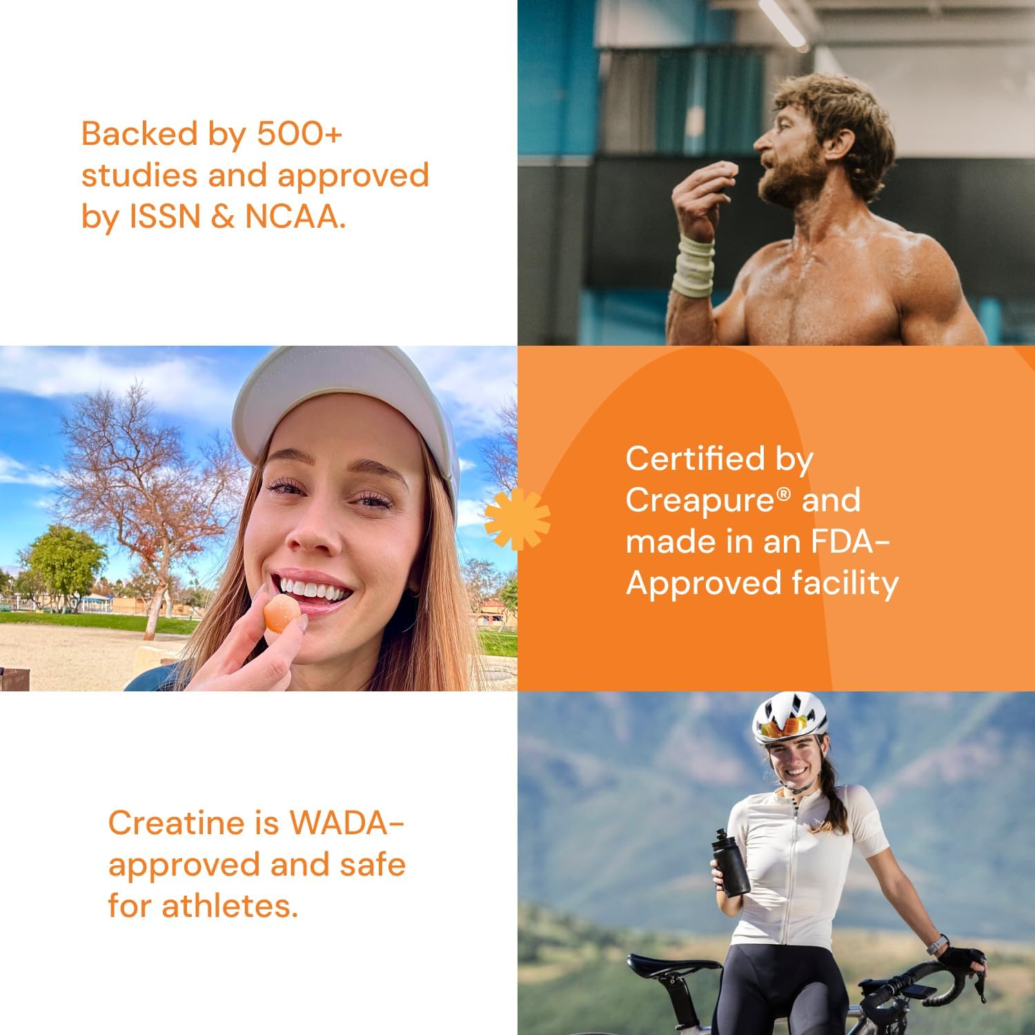 Vegan Creatine Monohydrate Gummies for Focus, Strength, Endurance - Orange Flavor, 90 ct - Non-GMO, Gluten-Free, 1.5g Creatine per Gummy - Men & Women.