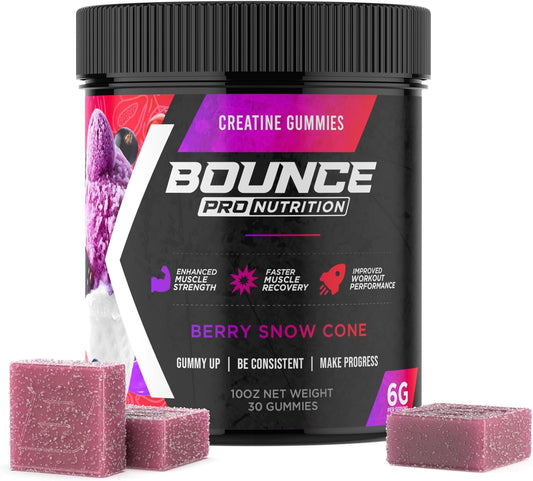 Vegan Creatine Monohydrate Gummies for Men & Women - Low Calorie, Gluten-Free, Non-GMO - 6g Creatine per Serving - Berry Snow Cone Flavor - 30ct