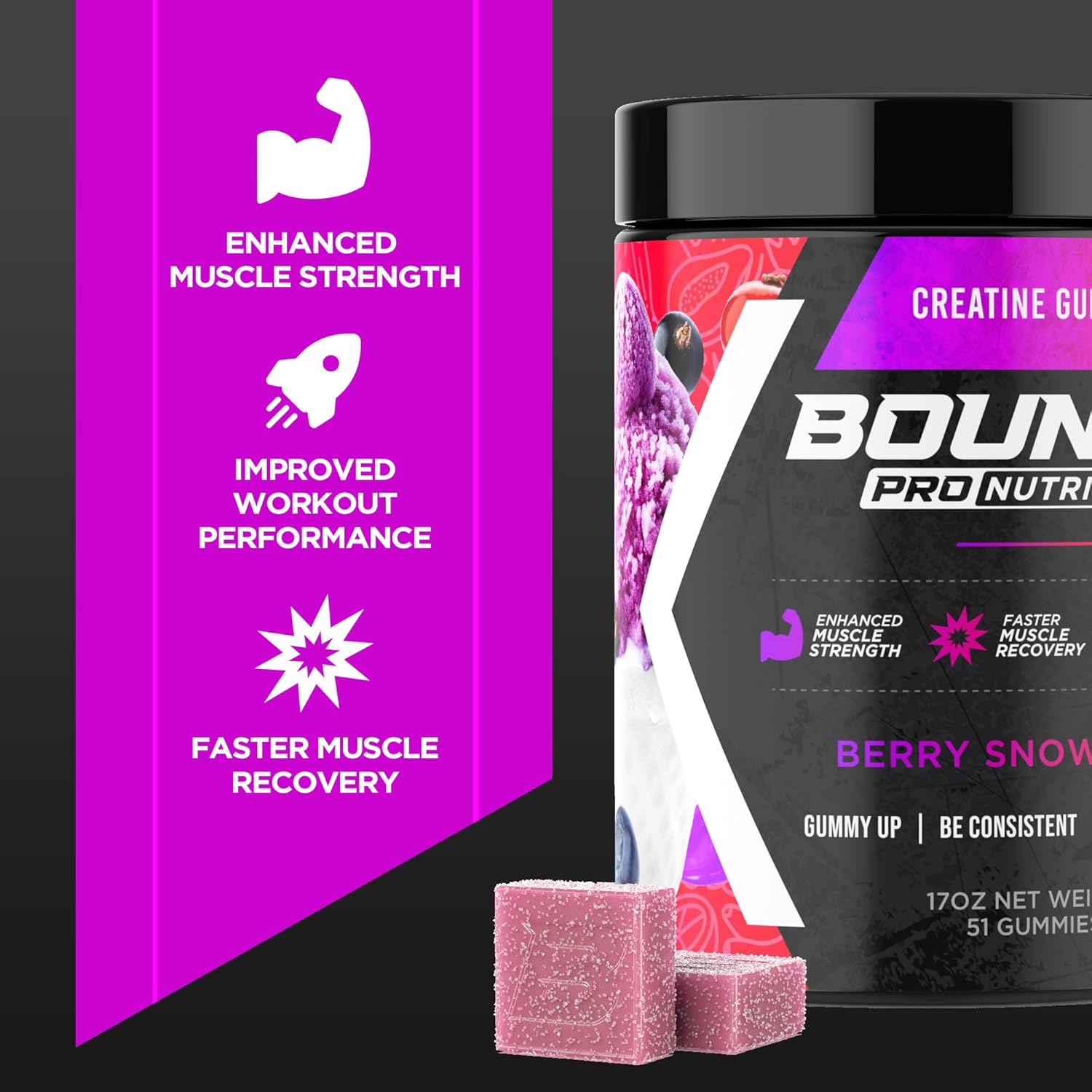 Vegan Creatine Monohydrate Gummies for Men & Women - Low Calorie, Gluten-Free, Non-GMO - 6g Creatine per Serving - Berry Snow Cone Flavor - 30ct