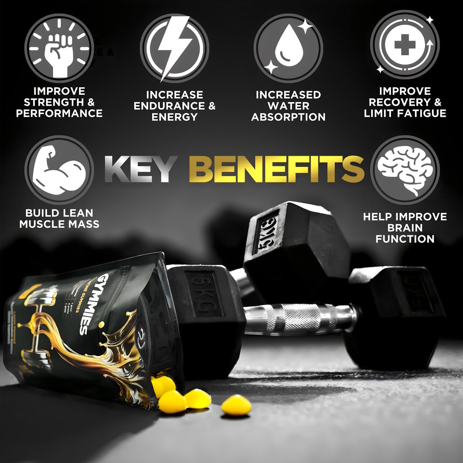 Vegan Creatine Monohydrate Gummies for Muscle Growth & Performance - 5g Creatine - Non-GMO, Gluten-Free - Made in USA - 90ct Lemon Flavor