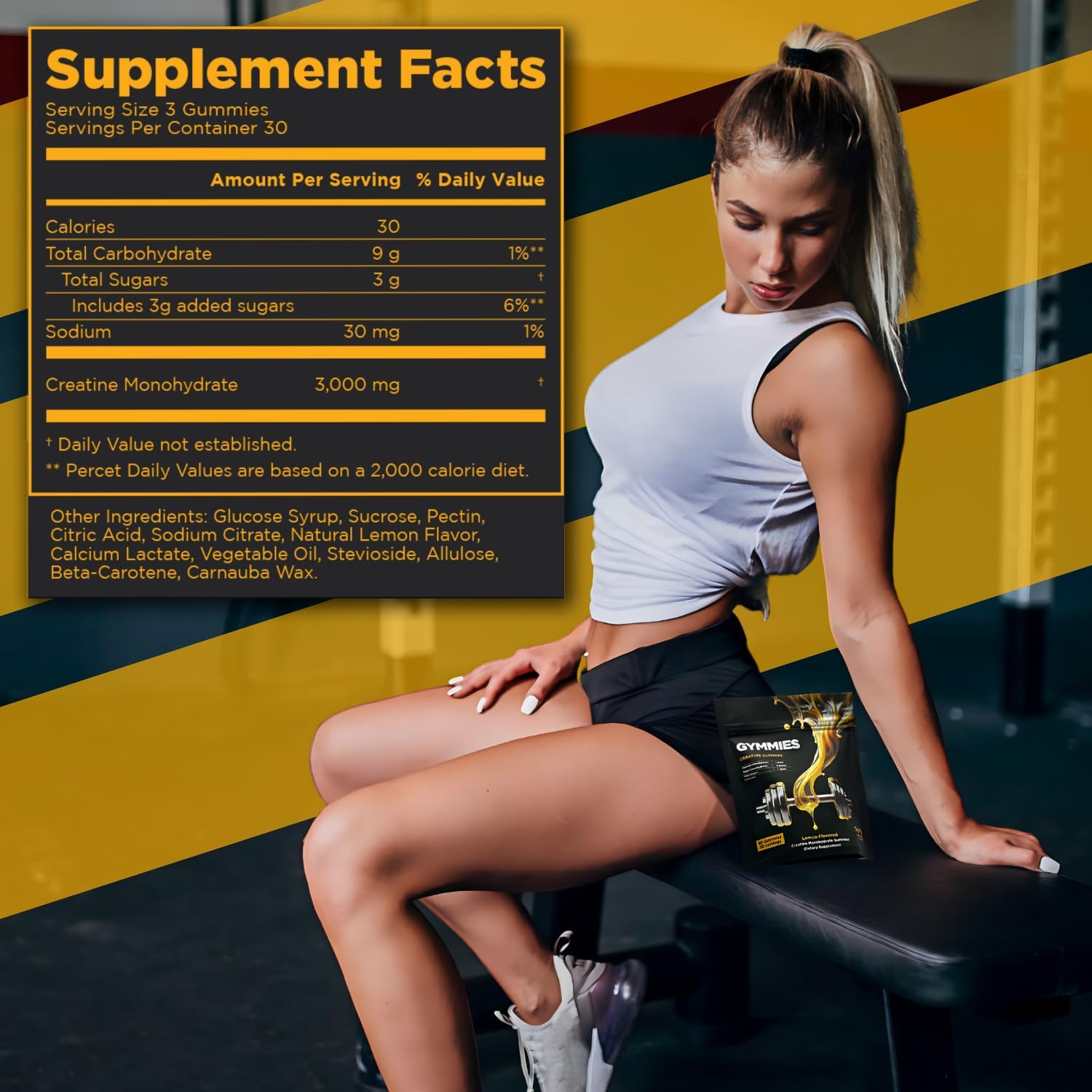 Vegan Creatine Monohydrate Gummies for Muscle Growth & Performance - 5g Creatine - Non-GMO, Gluten-Free - Made in USA - 90ct Lemon Flavor