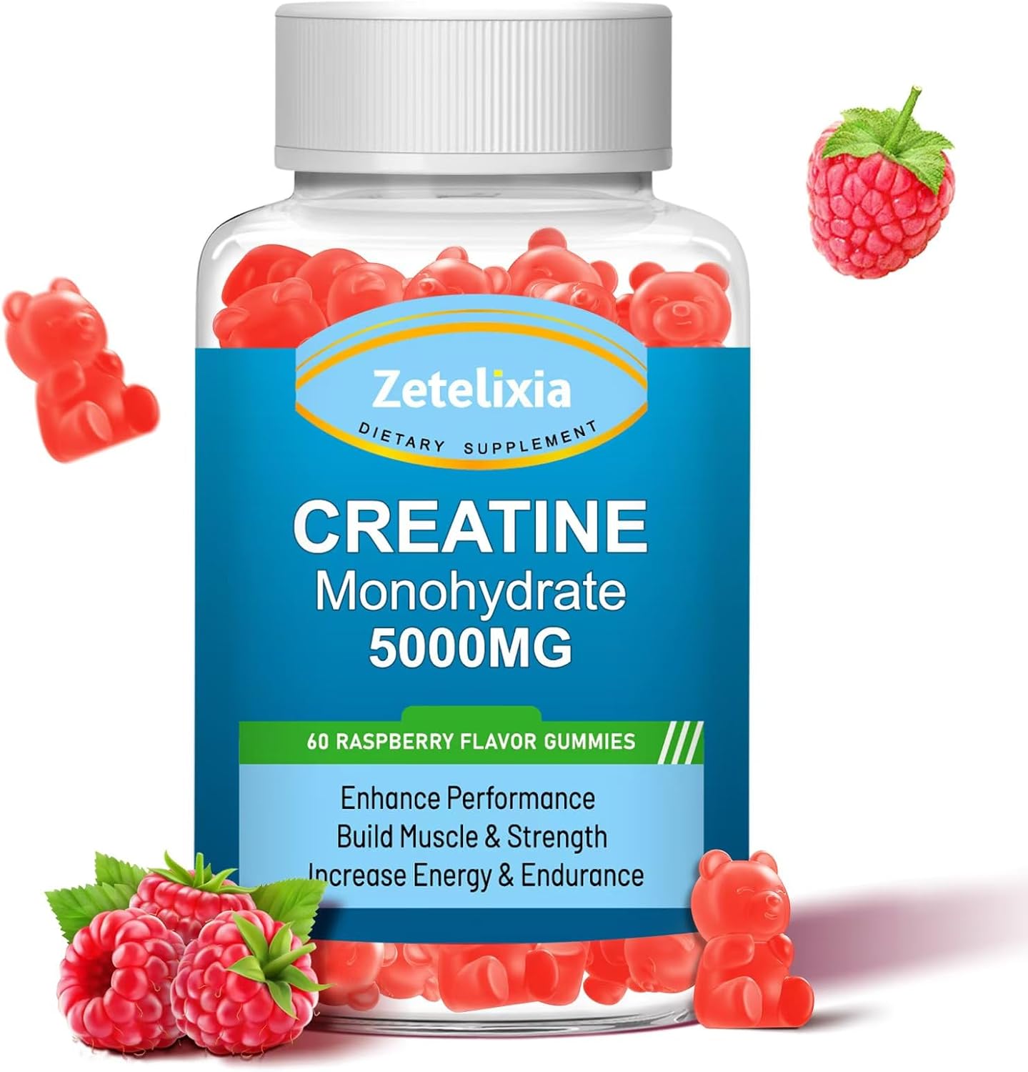 Vegan Creatine Monohydrate Gummies with BCAA, Vitamin B12, Taurine for Muscle Support & Energy Boost - 60 Count