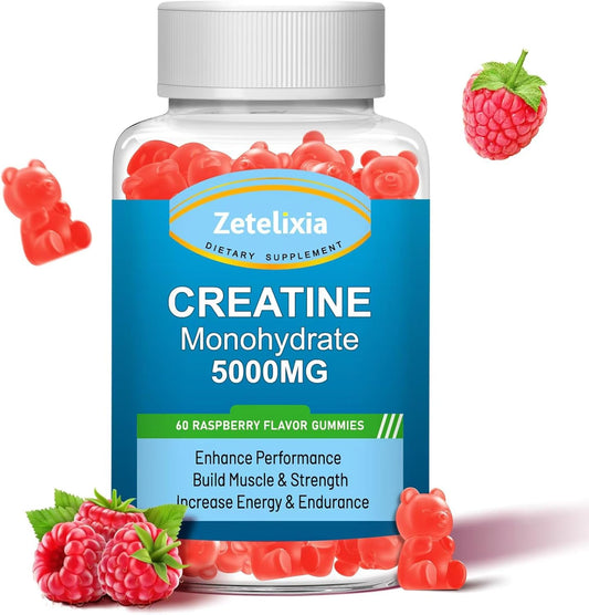 Vegan Creatine Monohydrate Gummies with BCAA, Vitamin B12, Taurine for Muscle Support & Energy Boost - 60 Count