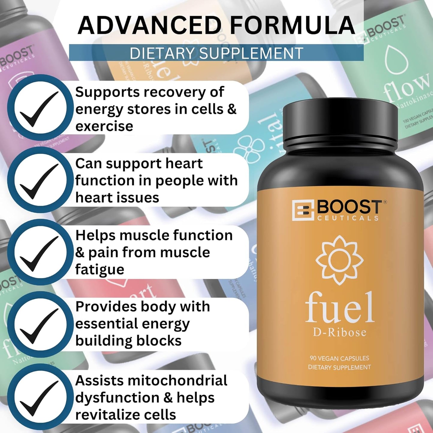 Vegan D-Ribose Capsules - Non GMO 500mg Supplement - Gluten Free, No Stearates - 90 Count by BoostCeuticals