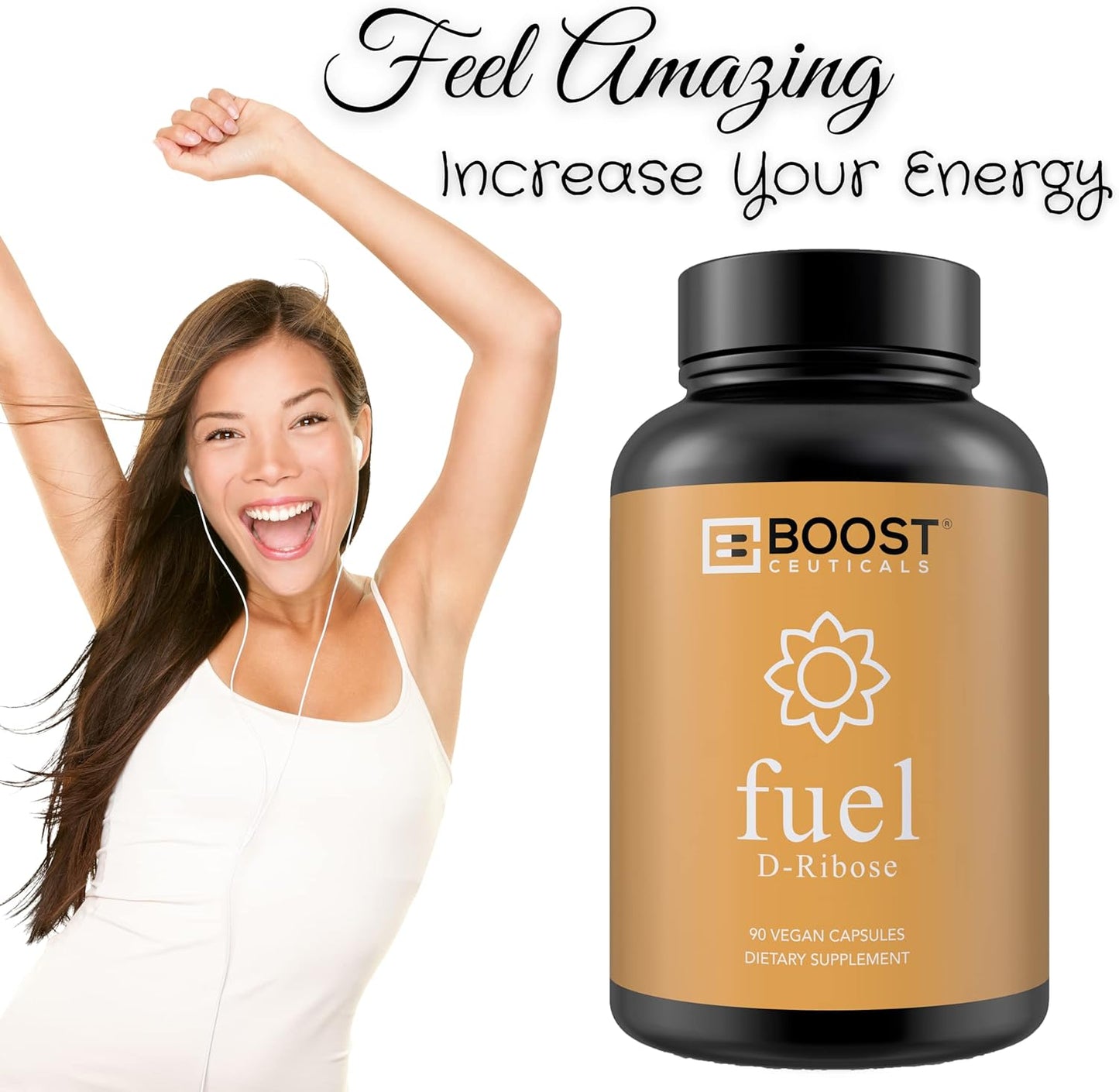 Vegan D-Ribose Capsules - Non GMO 500mg Supplement - Gluten Free, No Stearates - 90 Count by BoostCeuticals