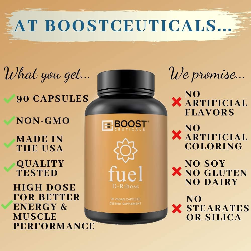 Vegan D-Ribose Capsules - Non GMO 500mg Supplement - Gluten Free, No Stearates - 90 Count by BoostCeuticals
