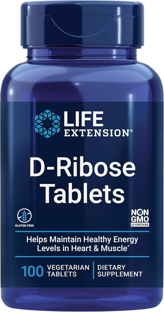 Vegan D-Ribose Tablets with Calcium for Healthy Energy Levels in Heart and Muscle - 100 Vegetarian Tablets