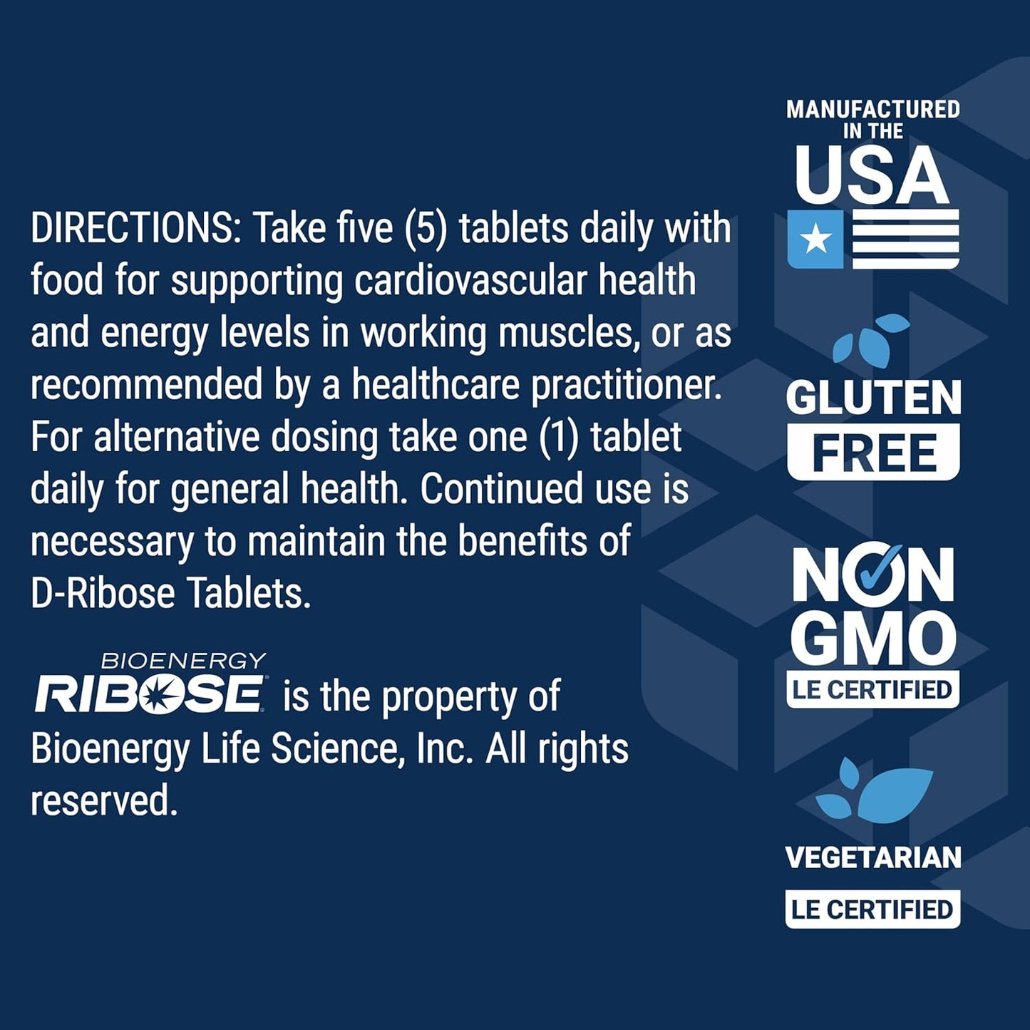 Vegan D-Ribose Tablets with Calcium for Healthy Energy Levels in Heart and Muscle - 100 Vegetarian Tablets