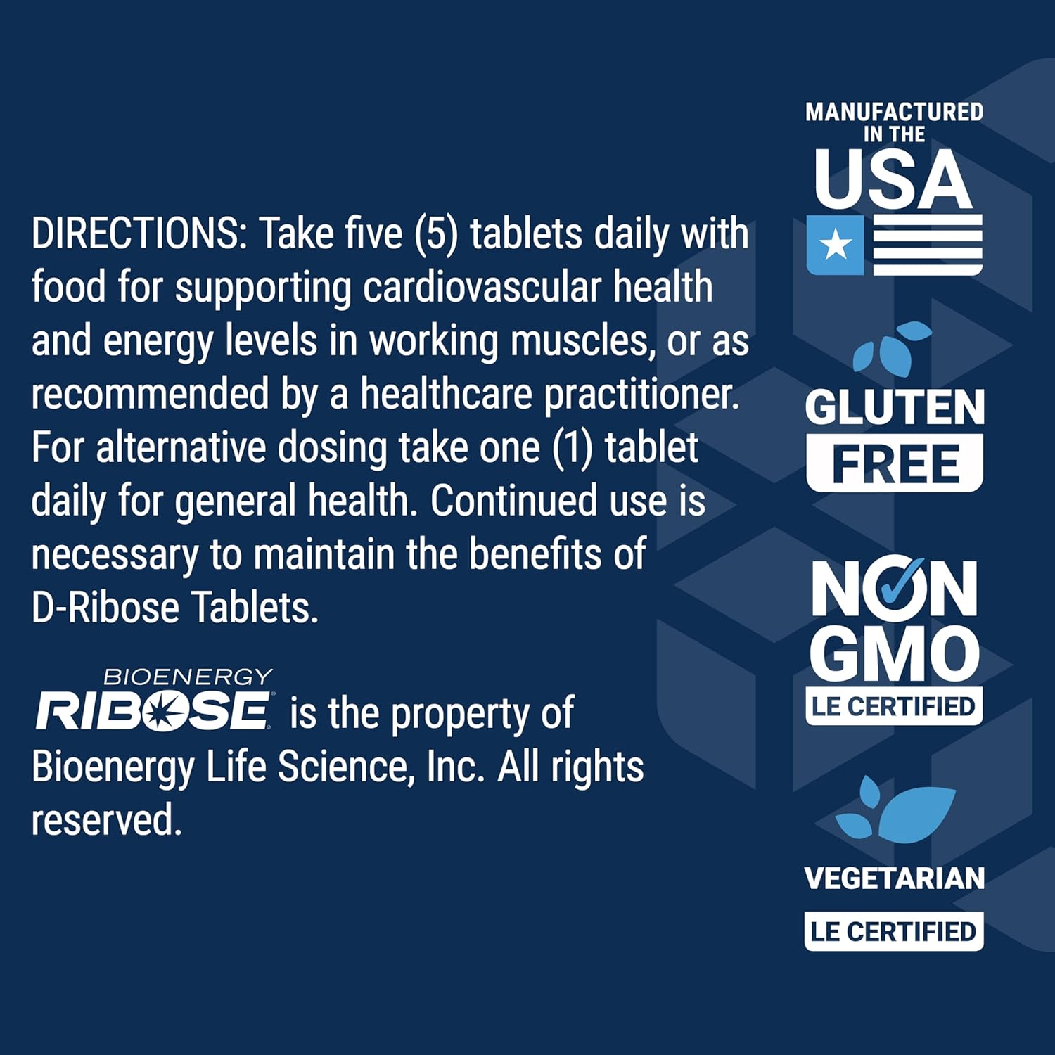 Vegan D-Ribose Tablets with Calcium for Healthy Energy Levels in Heart and Muscle - 100 Vegetarian Tablets