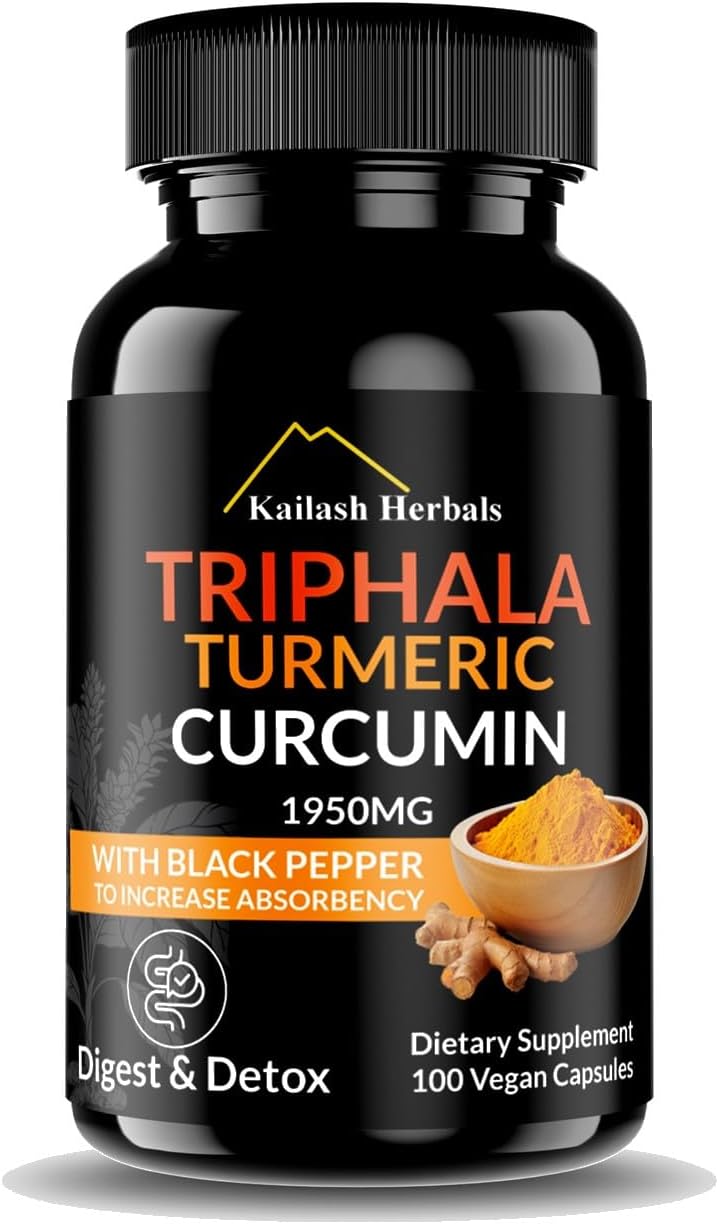 Vegan Digestive Supplement with Triphala, Turmeric, Curcumin & Black Pepper - 1950MG, 100 Capsules