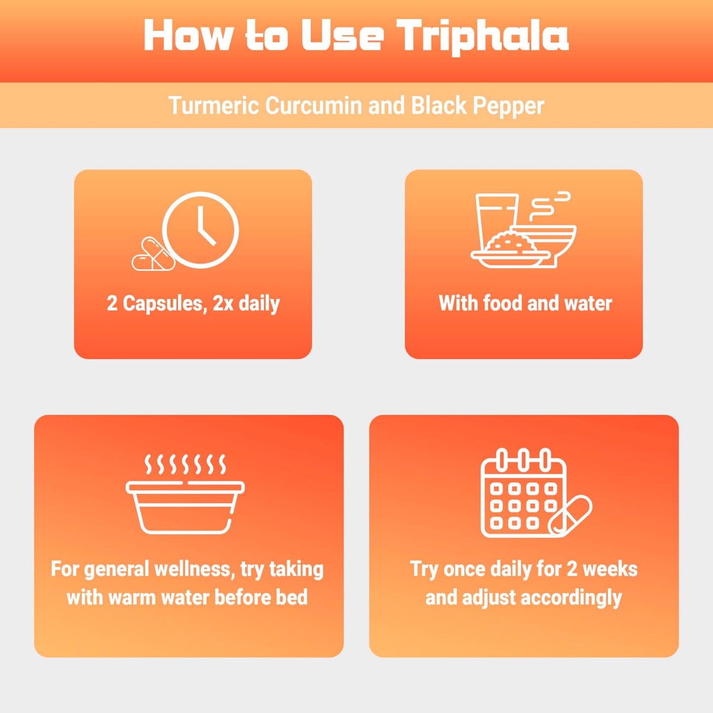 Vegan Digestive Supplement with Triphala, Turmeric, Curcumin & Black Pepper - 1950MG, 100 Capsules