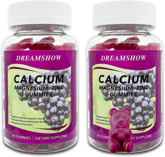 Vegan Elderberry Flavored Calcium Magnesium Zinc Gummies - Sugar-Free Immune Support Supplement for Kids and Adults - 120 Count