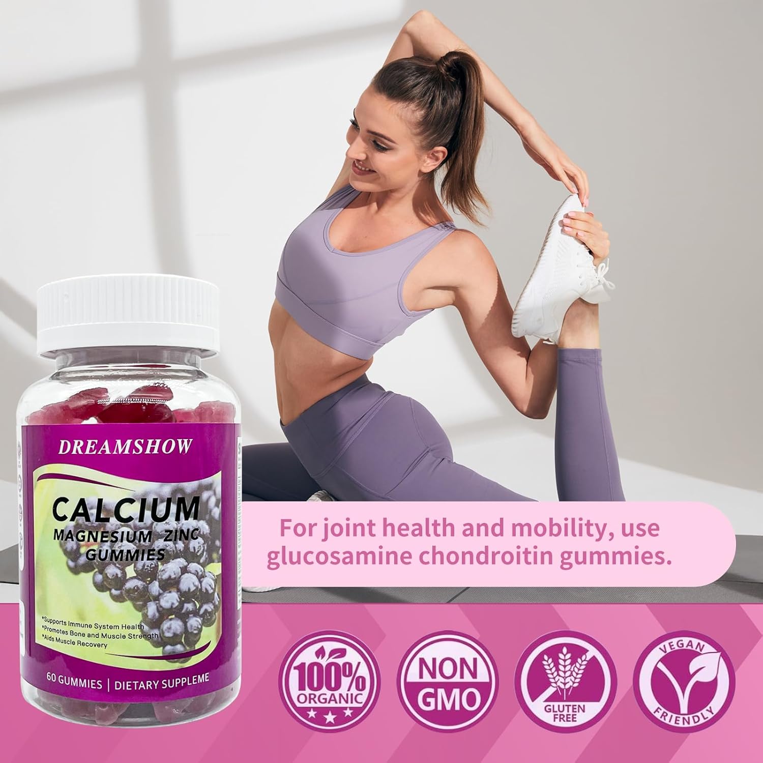 Vegan Elderberry Flavored Calcium Magnesium Zinc Gummies - Sugar-Free Immune Support Supplement for Kids and Adults - 120 Count