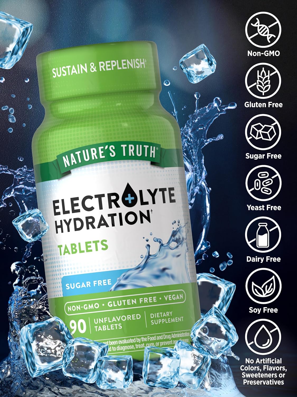 Vegan Electrolyte Tablets - 90 Count Hydration Supplement with Minerals, No Sugar, Non-GMO & Gluten Free