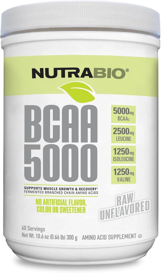Vegan Fermented BCAA 5000 Powder for Muscle Growth & Recovery - Natural Flavors, Sweeteners, Gluten Free - Unflavored, 60 Servings