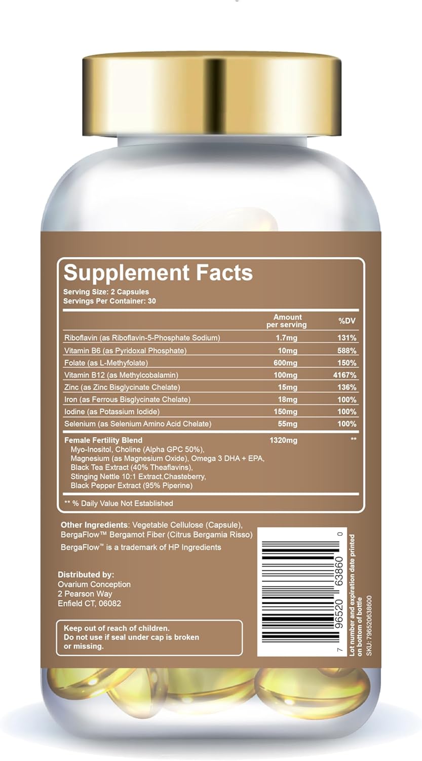 Vegan Fertility Supplement for Women - Ovarium® Female Blend with Black Tea Extract, Omega-3, Chasteberry, & Folate - Supports Conception & Egg Health - 60 Capsules
