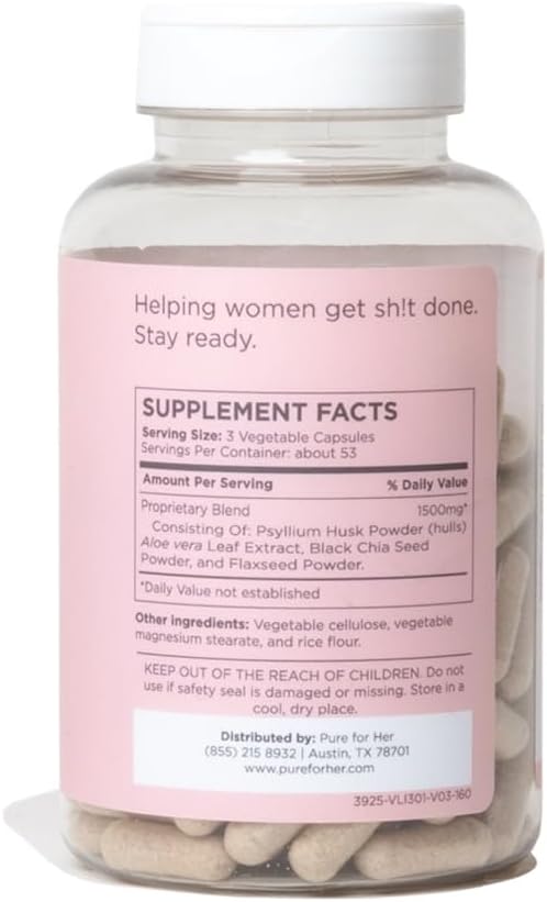 Vegan Fiber Supplement for Women | Bloat & Gas Relief, Digestive Health Support | 160 Capsules for Regularity & Appetite Control
