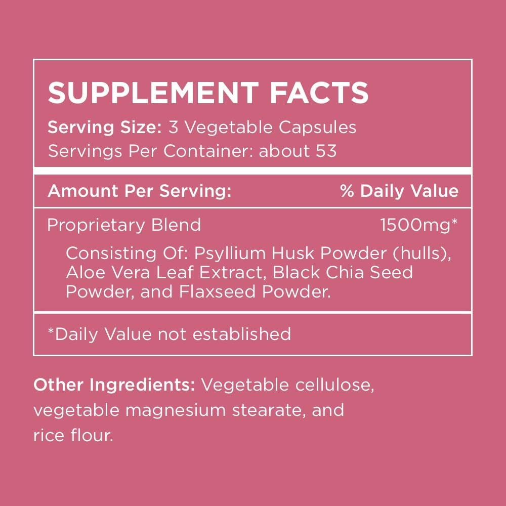 Vegan Fiber Supplement for Women | Bloat & Gas Relief, Digestive Health Support | 160 Capsules for Regularity & Appetite Control