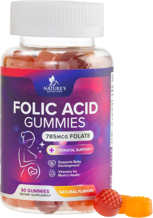 Vegan Folic Acid Gummies for Women 785 mcg - Essential Prenatal Vitamins - Vitamin B9 Supplement for Mom & Baby - Before, During and After Pregnancy - 60 Gummies