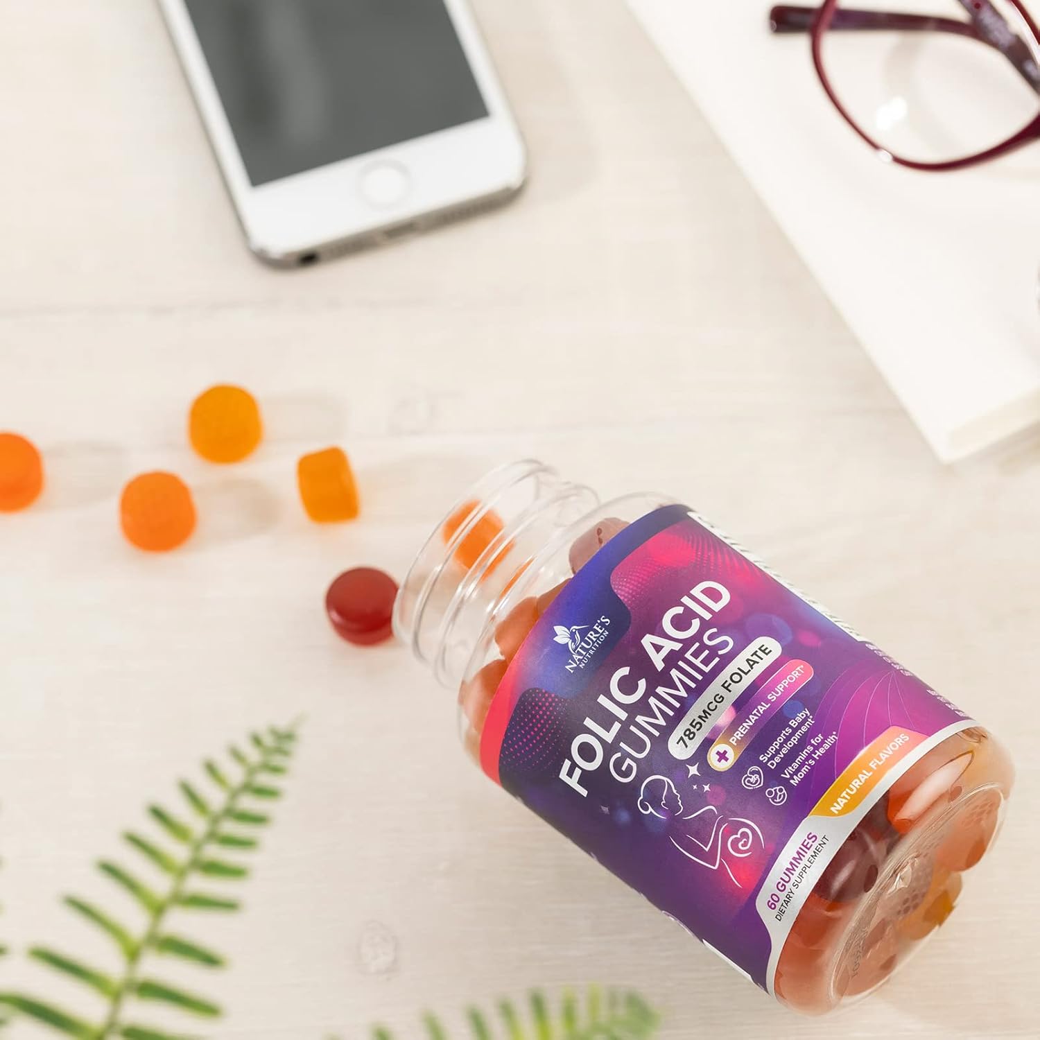 Vegan Folic Acid Gummies for Women 785 mcg - Essential Prenatal Vitamins - Vitamin B9 Supplement for Mom & Baby - Before, During and After Pregnancy - 60 Gummies