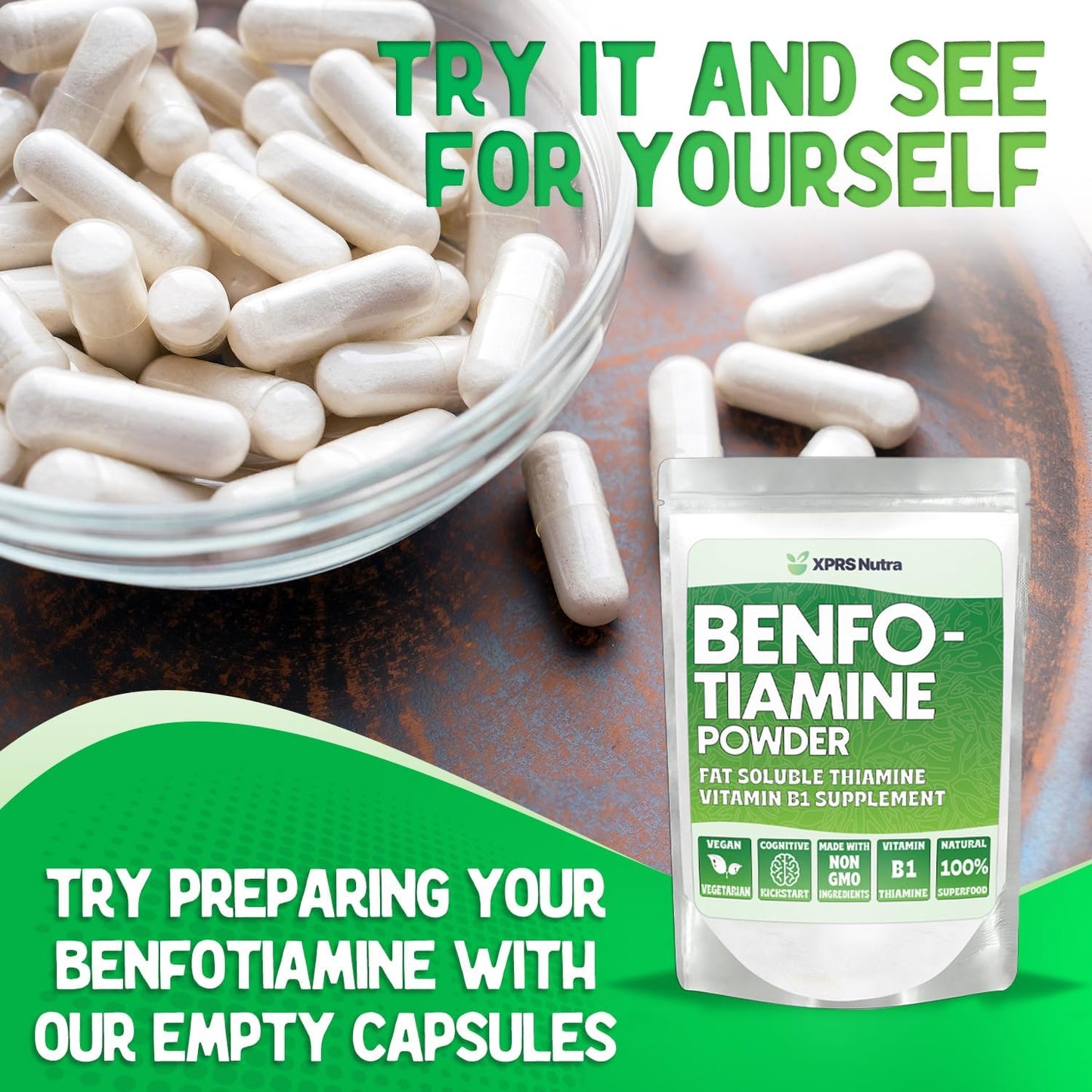 Vegan Friendly Benfotiamine Powder for Cognitive Boost - XPRS Nutra Fat Soluble Thiamine Supplement - Advanced Vitamin B1 Formula (.25 oz)