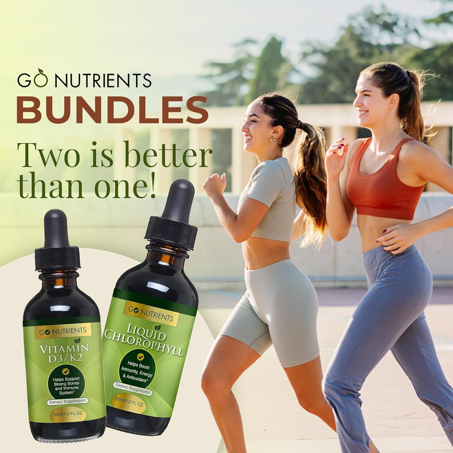 Vegan-Friendly Liquid Vitamin D3 with K2 & Chlorophyll Supplement - Sodium Copper Chlorophyllin Formula