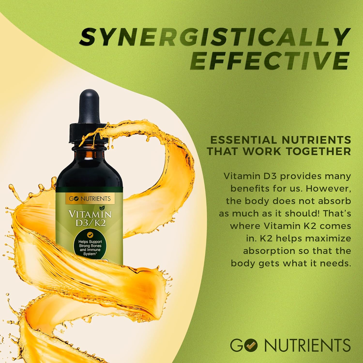 Vegan-Friendly Liquid Vitamin D3 with K2 & Chlorophyll Supplement - Sodium Copper Chlorophyllin Formula