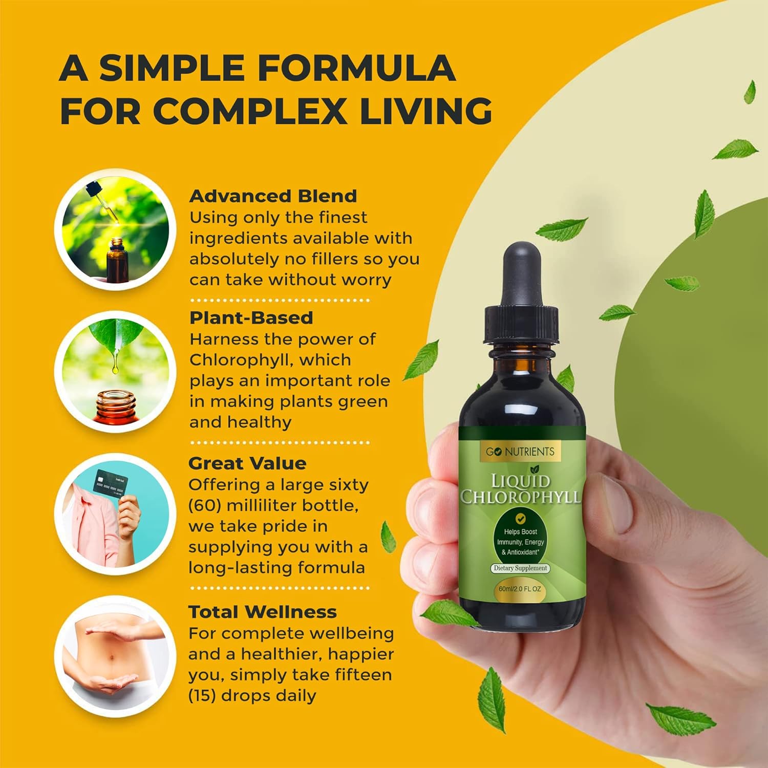 Vegan-Friendly Liquid Vitamin D3 with K2 & Chlorophyll Supplement - Sodium Copper Chlorophyllin Formula