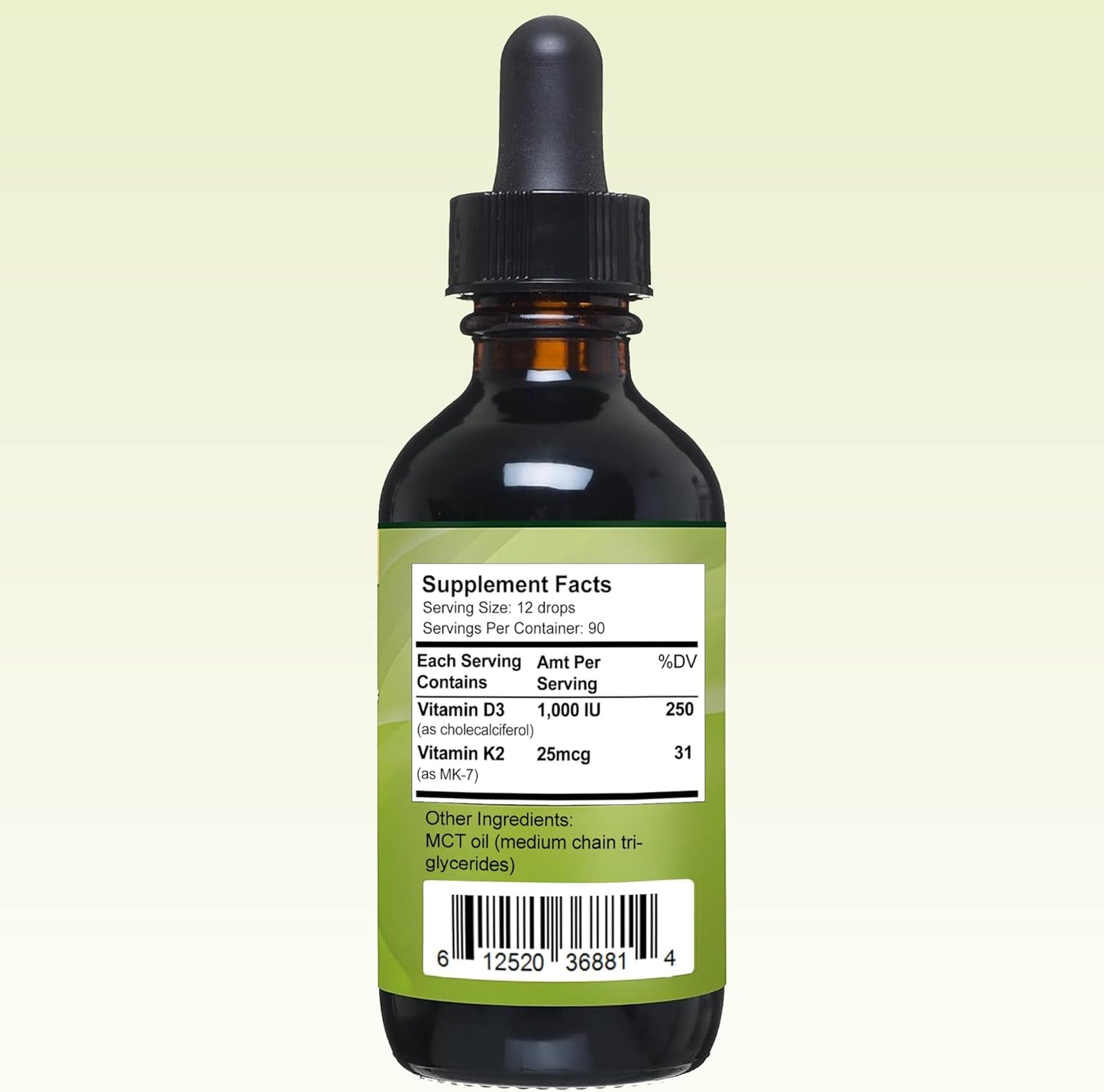 Vegan-Friendly Liquid Vitamin D3 with K2 & Chlorophyll Supplement - Sodium Copper Chlorophyllin Formula