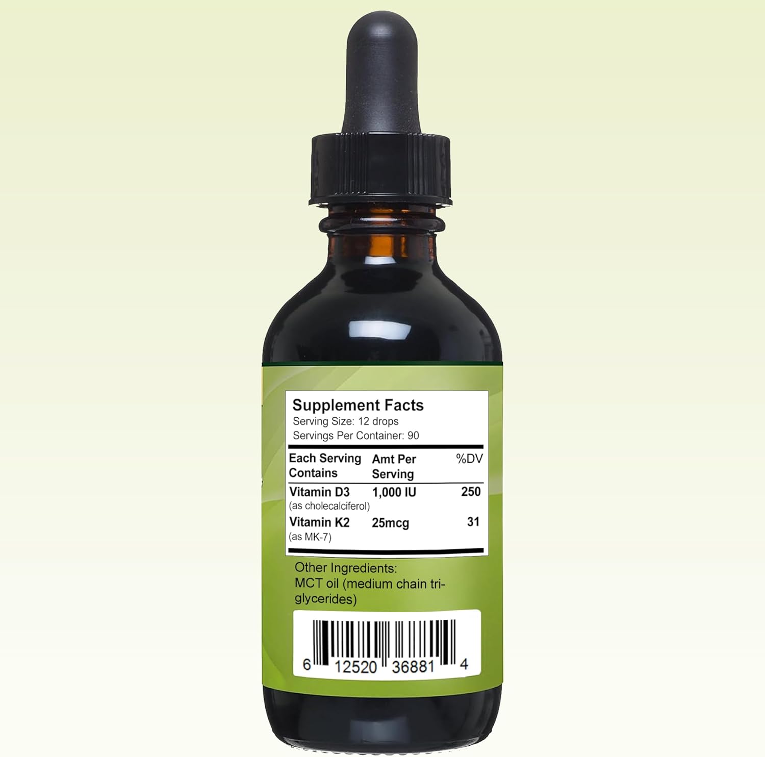 Vegan-Friendly Liquid Vitamin D3 with K2 & Chlorophyll Supplement - Sodium Copper Chlorophyllin Formula