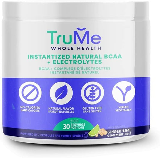 Vegan Ginger Lime BCAA Electrolyte Powder for Muscle Recovery - All Natural Pre Post Workout Supplement - 30 Servings
