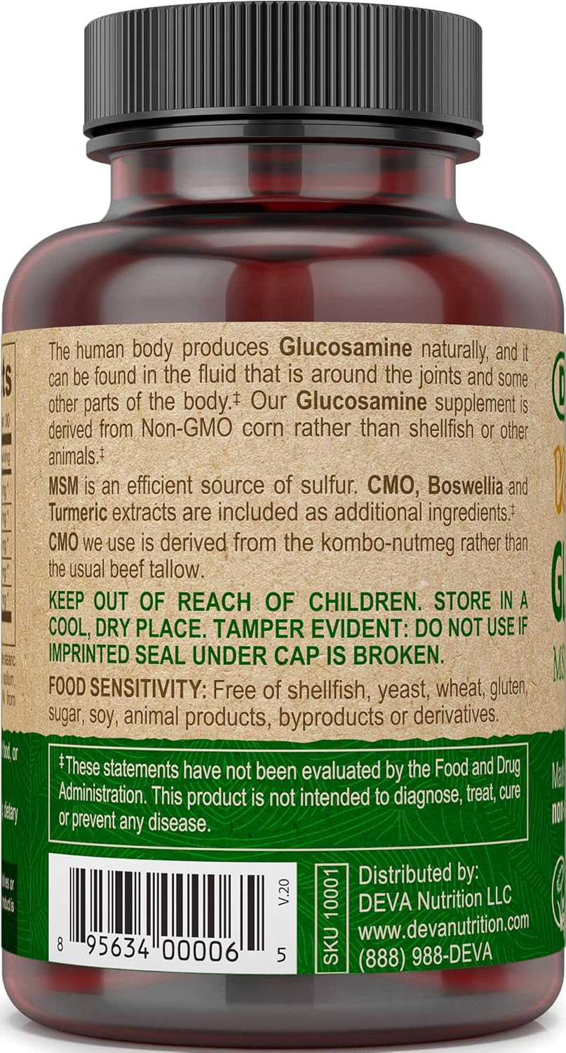 Vegan Glucosamine MSM & CMO with Turmeric and Boswellia Extracts - 90 Tablets