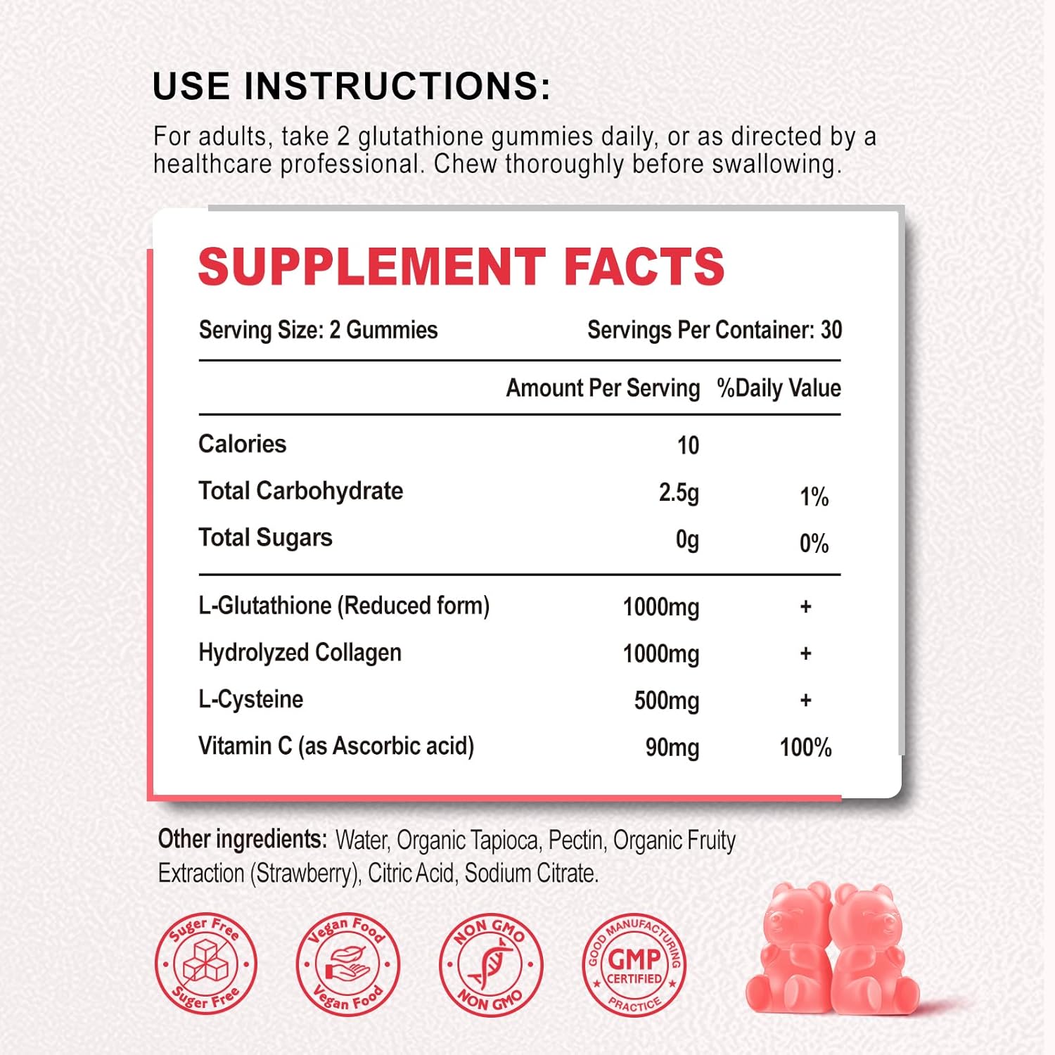Vegan Glutathione Collagen Gummies with Vitamin C - Anti-Aging Supplement for Hair, Skin, Nails, Muscles & Joints - Strawberry Flavor, 120 Count